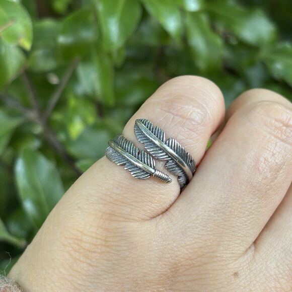 Ring Feather Wrap 925 Sterling Silver Adjustable - Picture 2 of 7